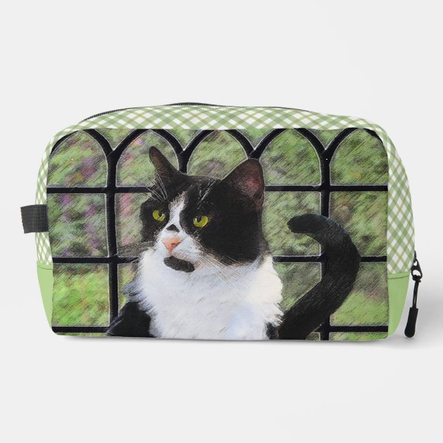 Tuxedo Cat in Window Painting Cute Original Art Dopp Kit (Front)