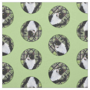 Tuxedo Cat in Window Painting Cute Original Art Fabric