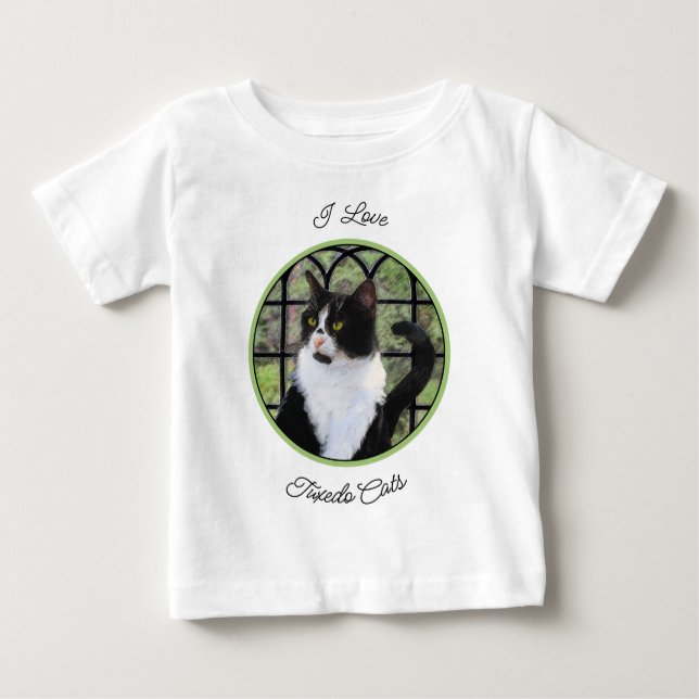 Tuxedo Cat in Window Painting Original Animal Art Baby T-Shirt (Front)