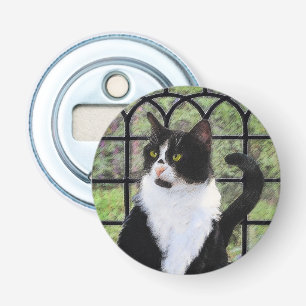 Tuxedo Cat in Window Painting Original Animal Art Bottle Opener
