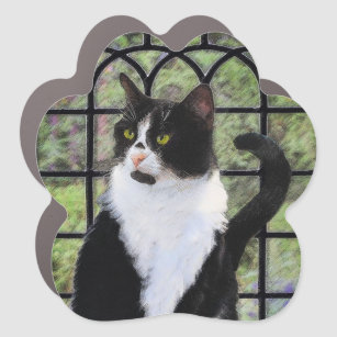 Tuxedo Cat in Window Painting Original Animal Art Car Magnet