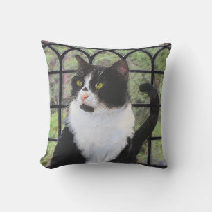 Tuxedo Cat in Window Painting Original Animal Art Cushion