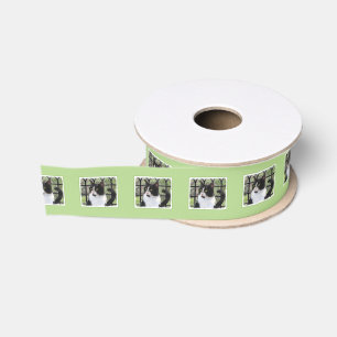 Tuxedo Cat in Window Painting Original Animal Art Grosgrain Ribbon