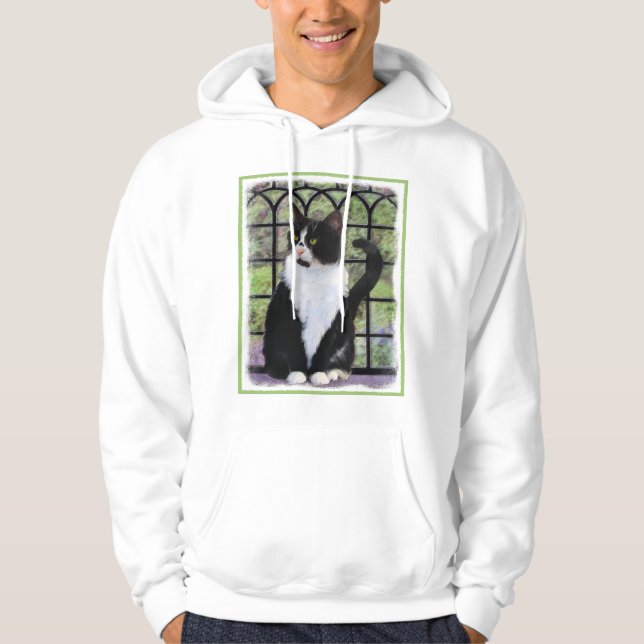 Tuxedo Cat in Window Painting Original Animal Art Hoodie (Front)