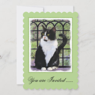 Tuxedo Cat in Window Painting Original Animal Art Invitation
