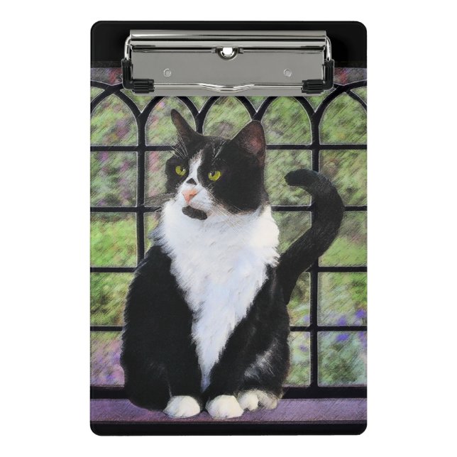 Tuxedo Cat in Window Painting Original Animal Art Mini Clipboard (Front)