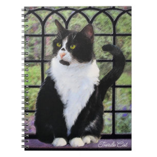 Tuxedo Cat in Window Painting Original Animal Art Notebook