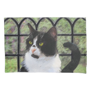 Tuxedo Cat in Window Painting Original Animal Art Pillowcase