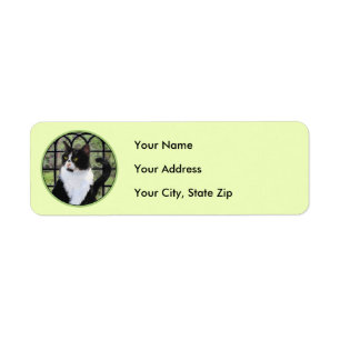 Tuxedo Cat in Window Painting Original Animal Art Return Address Label