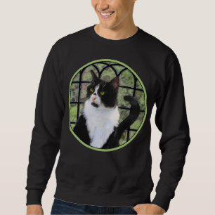 Tuxedo Cat in Window Painting Original Animal Art Sweatshirt