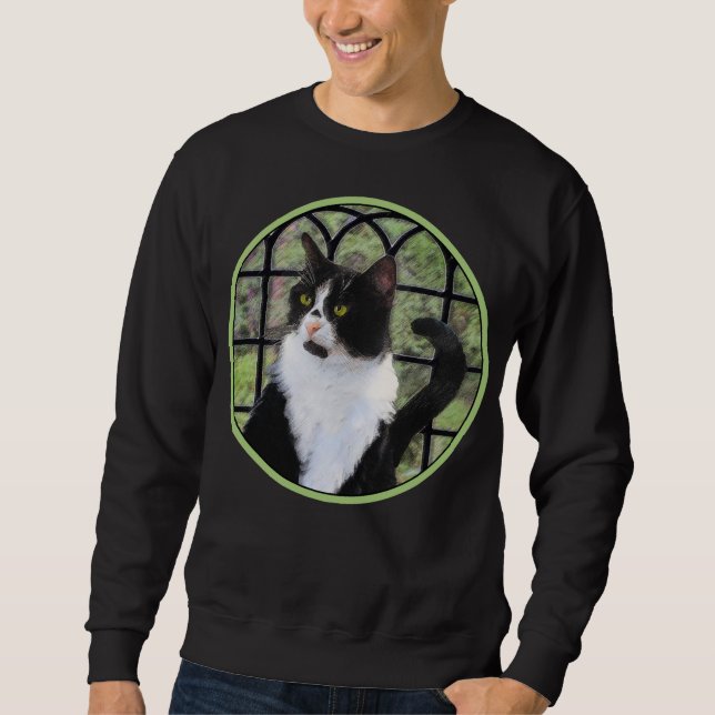 Tuxedo Cat in Window Painting Original Animal Art Sweatshirt (Front)