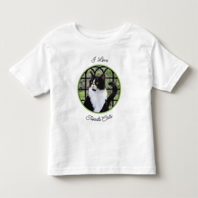 Tuxedo Cat in Window Painting Original Animal Art Toddler T-Shirt (Front)