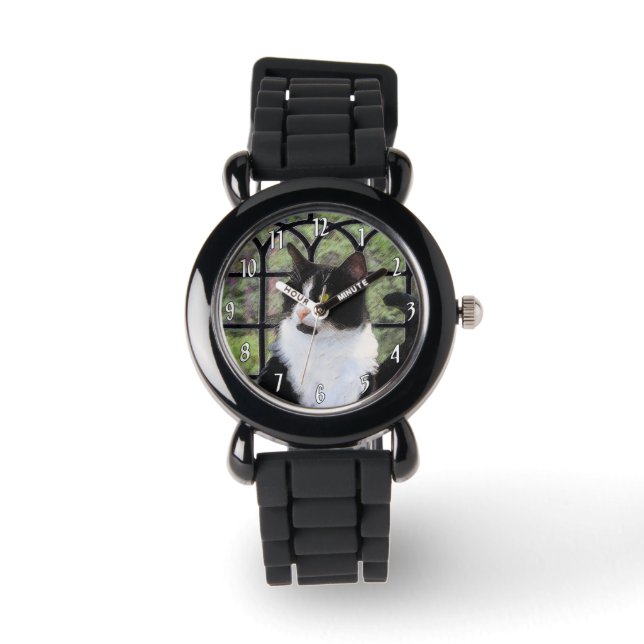 Tuxedo Cat in Window Painting Original Animal Art Watch (Front)