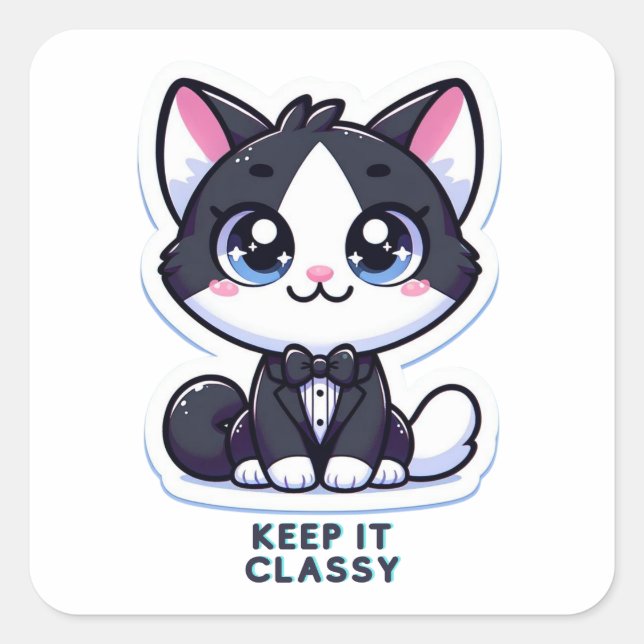 tuxedo cat keep it classy square sticker (Front)
