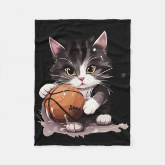 Tuxedo Cat Kitten Playing Sketll Sports Fans Fleece Blanket