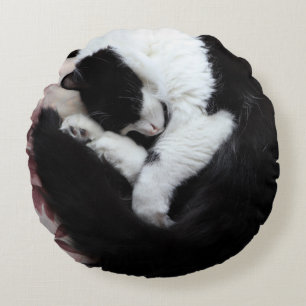 Tuxedo Cat Kitty Cats Black and White Caturday     Round Cushion