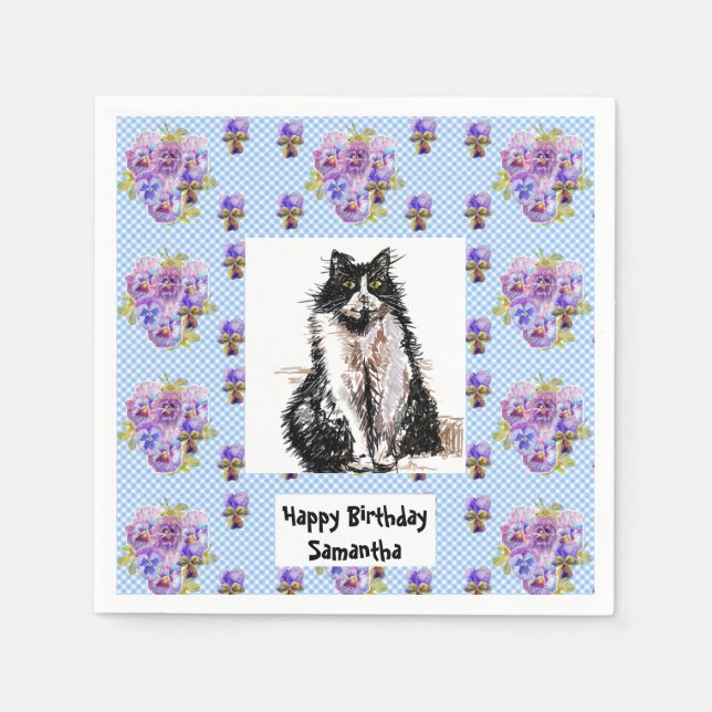 Tuxedo Cat Love You Black and White Cats Girls Napkin (Front)