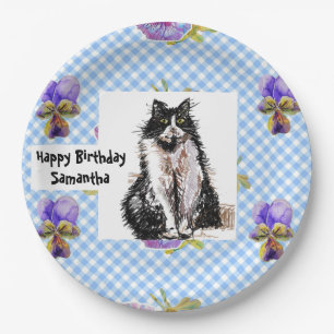Tuxedo Cat Love You Black and White Cats Girls Paper Plate