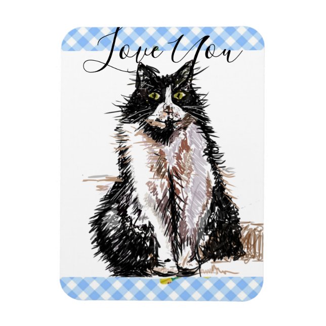 Tuxedo Cat Love You Black and White Cats Magnet (Vertical)