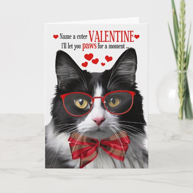 Tuxedo Cat Lover Valentine Feline Humour Holiday Card (Front)