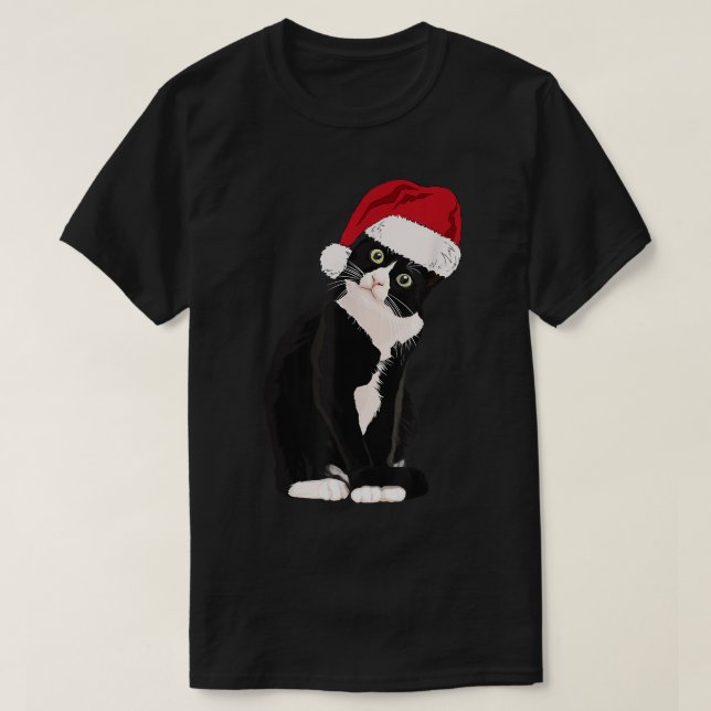 Tuxedo Cat Meow Christmas Cat Catmas Cute Tuxie Lo T-Shirt (Design Front)