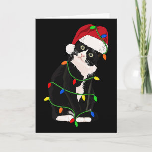 Tuxedo Cat Meow Santa Tuxie Christmas Tree Lights  Card