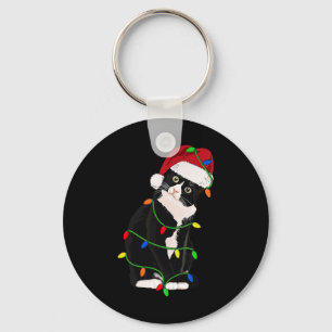 Tuxedo Cat Meow Santa Tuxie Christmas Tree Lights  Key Ring