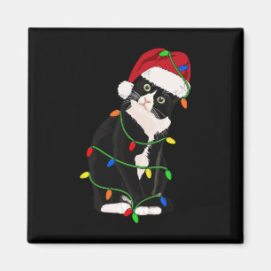 Tuxedo Cat Meow Santa Tuxie Christmas Tree Lights Magnet