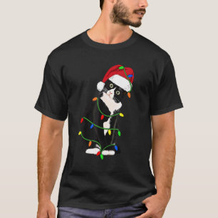 Tuxedo Cat Meow Santa Tuxie Christmas Tree Lights  T-Shirt