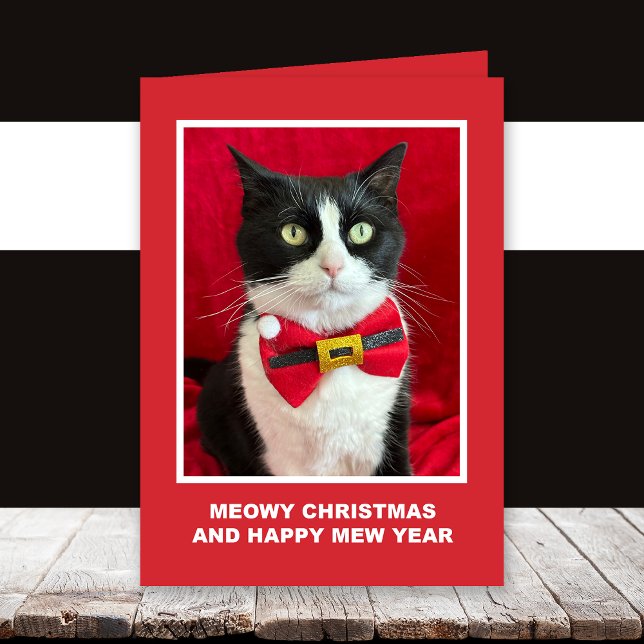 Tuxedo Cat Meowy Christmas Card (Creator Uploaded)