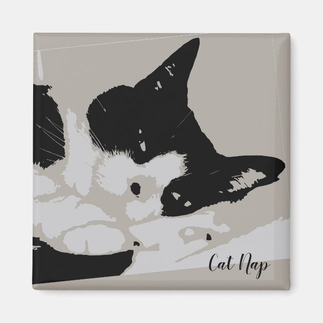 Tuxedo Cat Nap Magnet (Front)