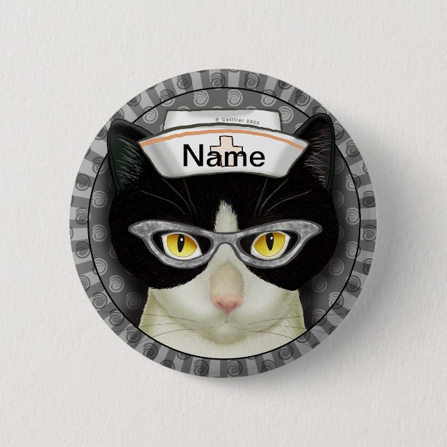 Tuxedo cat nurse  6 cm round badge (Front)