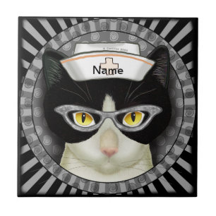 Tuxedo cat nurse ceramic tile