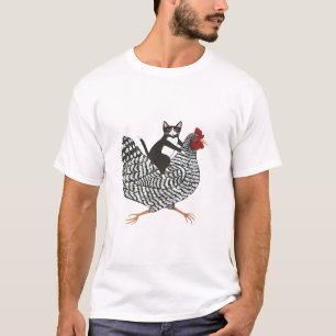 .Tuxedo Cat on a Chicken T-Shirt
