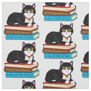 Tuxedo Cat on Books Fabric
