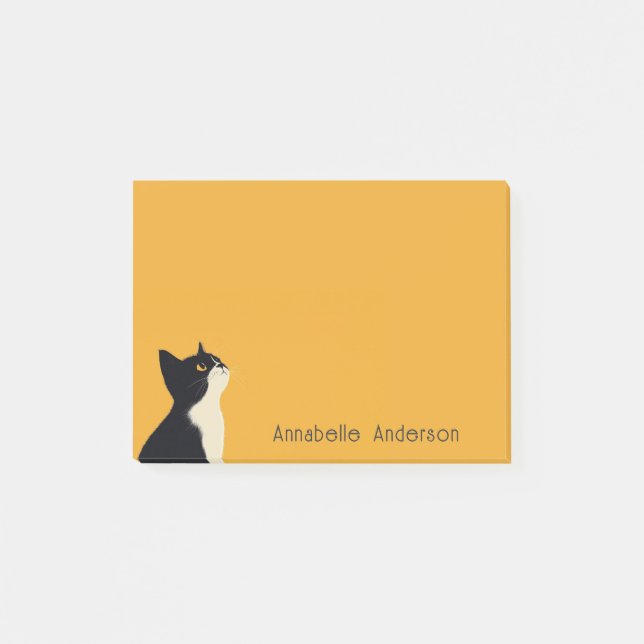 Tuxedo Cat on Yellow Personalise Post-it Notes (Front)