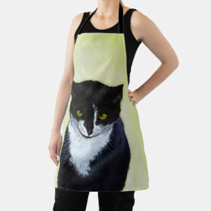 Tuxedo Cat Painting - Cute Original Cat Art Apron