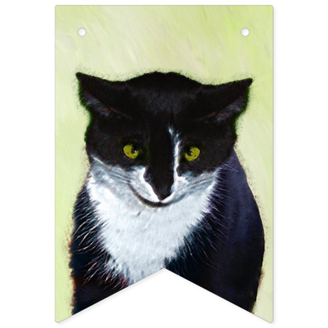 Tuxedo Cat Painting - Cute Original Cat Art Bunting (Sixteenth Flag)
