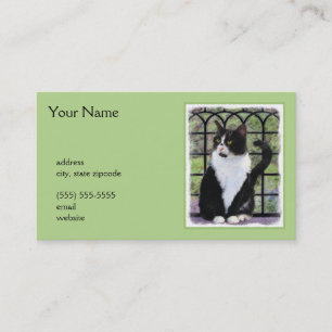 Tuxedo Cat Painting - Cute Original Cat Art Business Card