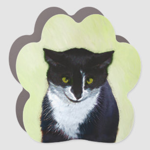 Tuxedo Cat Painting - Cute Original Cat Art Car Magnet