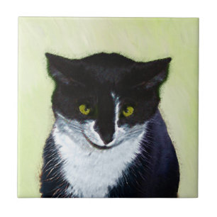Tuxedo Cat Painting - Cute Original Cat Art Ceramic Tile