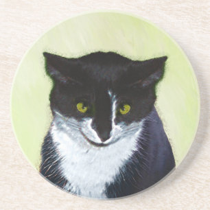 Tuxedo Cat Painting - Cute Original Cat Art Coaster