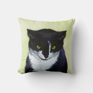 Tuxedo Cat Painting - Cute Original Cat Art Cushion