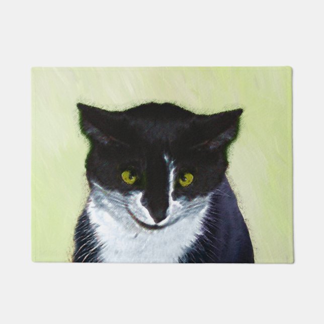 Tuxedo Cat Painting - Cute Original Cat Art Doormat (Front)