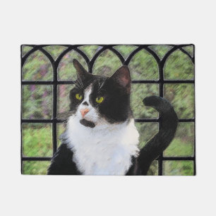 Tuxedo Cat Painting - Cute Original Cat Art Doormat