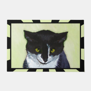 Tuxedo Cat Painting - Cute Original Cat Art Doormat