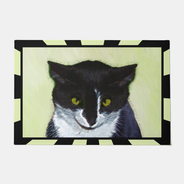Tuxedo Cat Painting - Cute Original Cat Art Doormat (Front)
