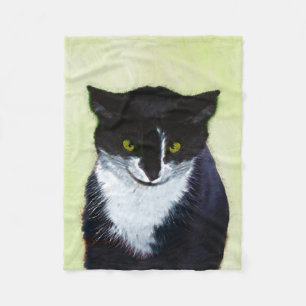 Tuxedo Cat Painting - Cute Original Cat Art Fleece Blanket