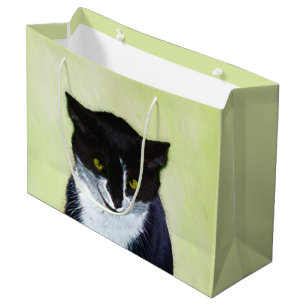 Tuxedo Cat Painting - Cute Original Cat Art Large Gift Bag