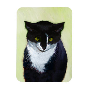 Tuxedo Cat Painting - Cute Original Cat Art Magnet